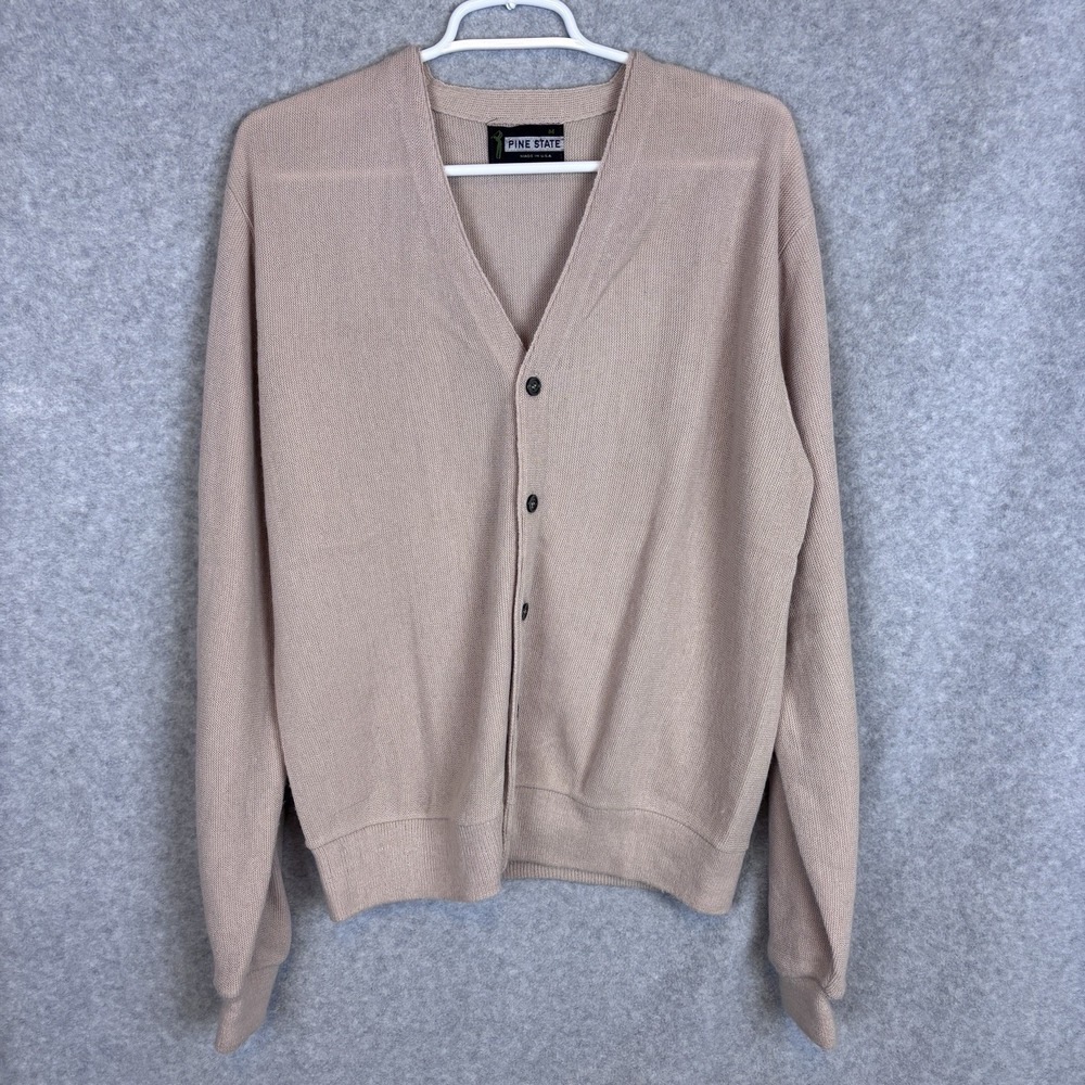 Vintage Pine State Beige Cardigan Sweater Men Grandpa Size Medium USA